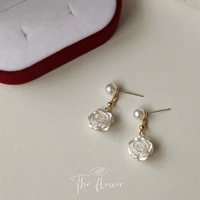 sheshine elegant camellia silver earrings noble needle hand made design sense pearl flower earbob female sweet ins dating eardro