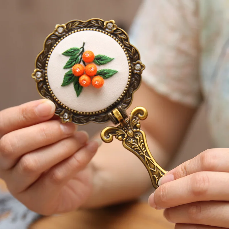 

Makeup Mirror DIY Embroidery Kit Flower Handwork Needlework Cross Stitch Sewing Art Craft Handmade Material Package Unfinished