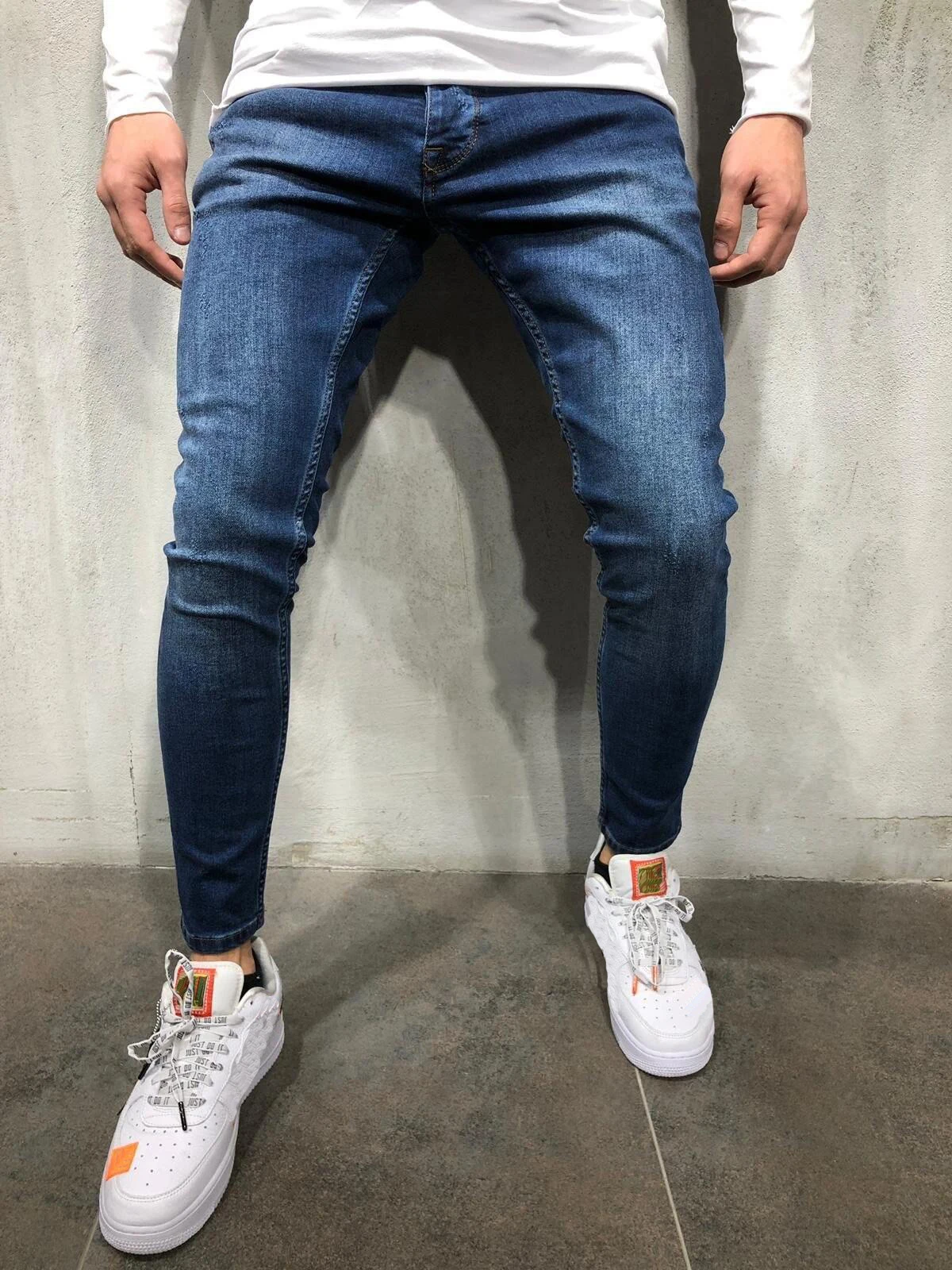 2023 New Jeans Men Skinny Slim Fit Blue Hip Hop Denim Trousers Casual Jeans for Men Jogging jean