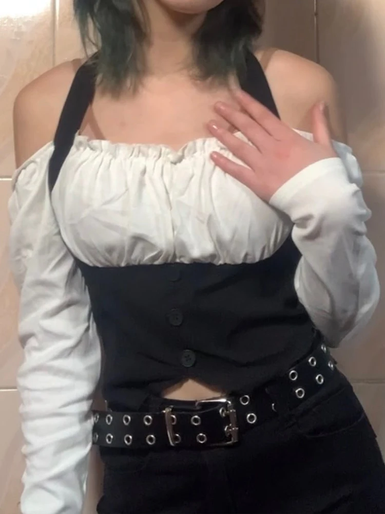 УКОРОЧЕННЫЙ ТОП Rapcopter Y2K с заплатками футболка на пуговицах оборками и длинным