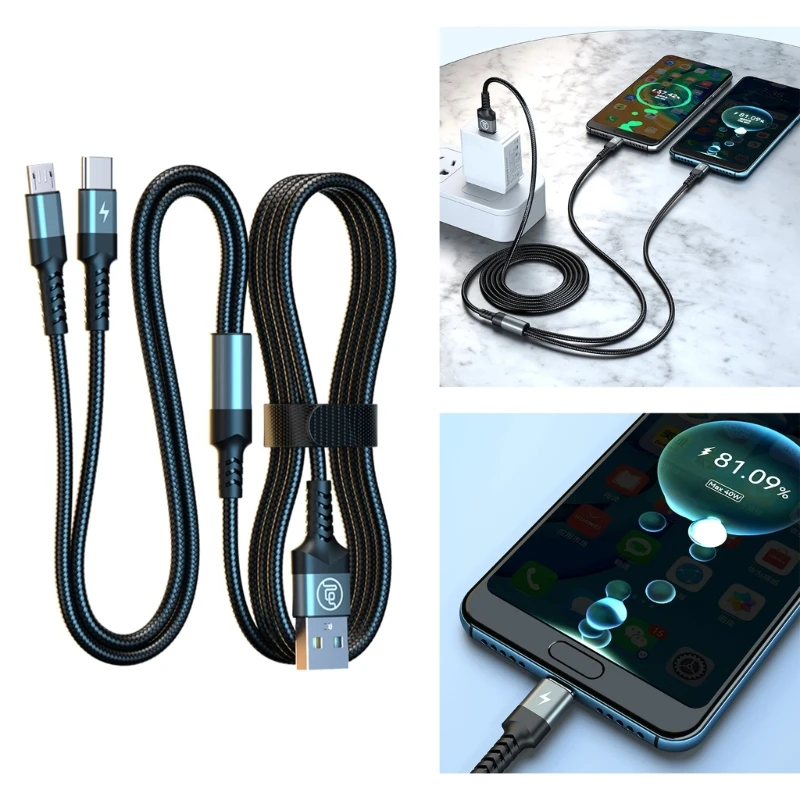 

Плетеный зарядный кабель USB Type-C + Micro USB долговечный зарядный кабель