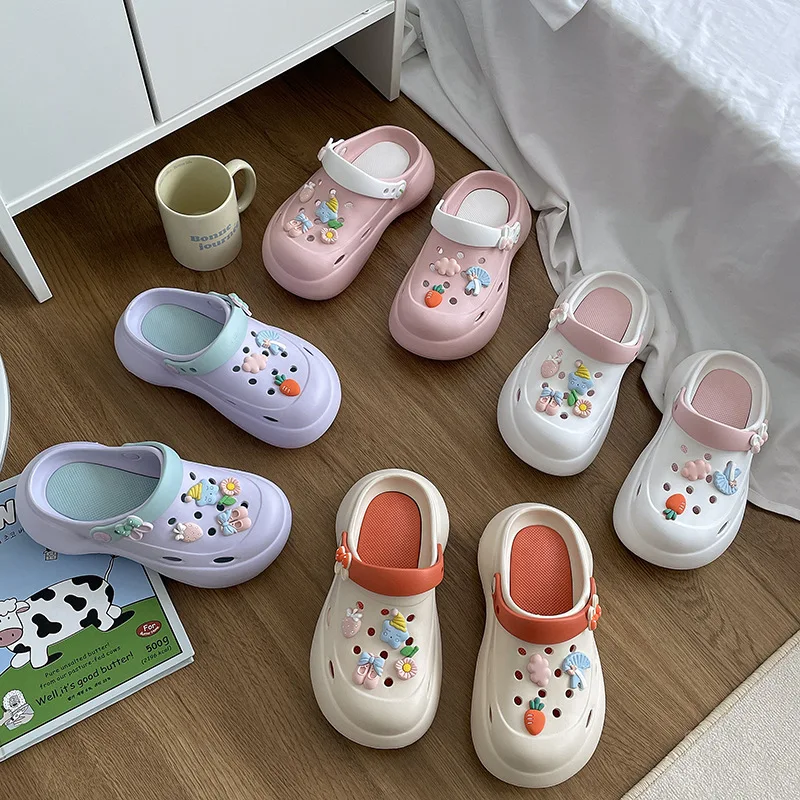 Summer New EVA Elevated Hole Shoes with Thick Sole Matsutake Sole Non slip External Wearing Sandals Fashion Casual Beach Shoes