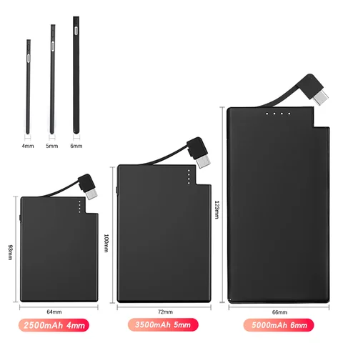 Мини-банк питания TNTOR, 5000 мАч, маленький внешний аккумулятор с быстрой зарядкой, 4 мм, ультратонкий встроенный кабель Type-c, резервная батарея для iPhone Xiaomi