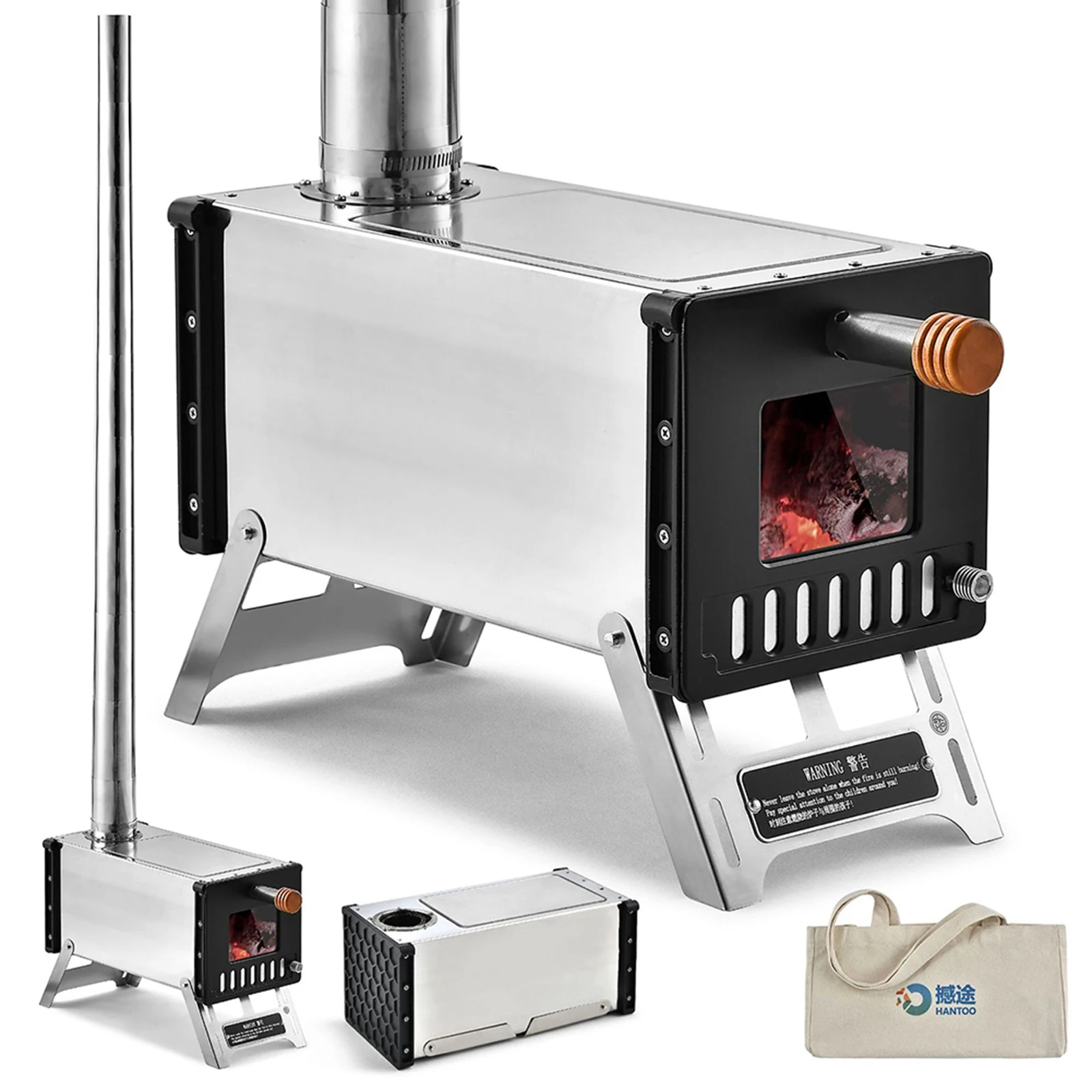 

Outdoor Stove Tent Stove Stainless Steel With Chimney Pipes Rocket Wood Burning Stove Camping Folding Outdoor Durable