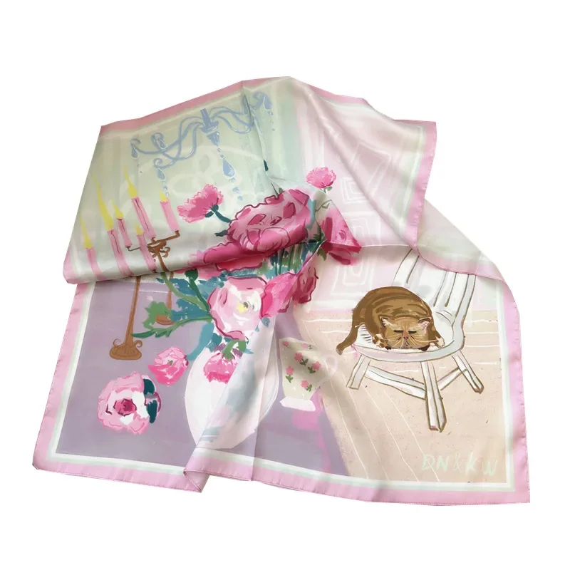 Элегантный романтический лавандовый большой квадратный шелковый шарф