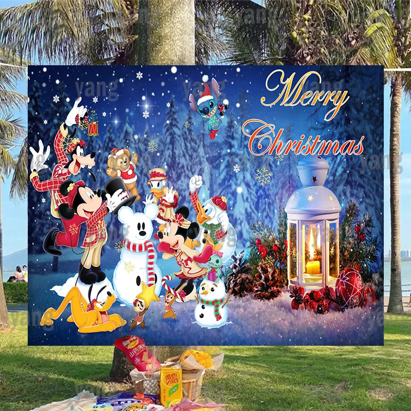 

Custom Baby Mickey Minnie Mouse Goofy Pluto Lovely Disney Snowflake Forest Backdrop Christmas Photography Backgrounds Decoration