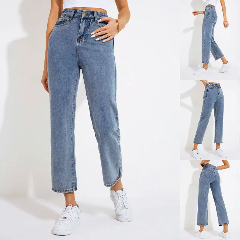 

New Women Jeans Straight High Waisted Mom Jean Denim Pants Trendy Jeans Streetwear Slouchy Pant Blue Vintage Fashion