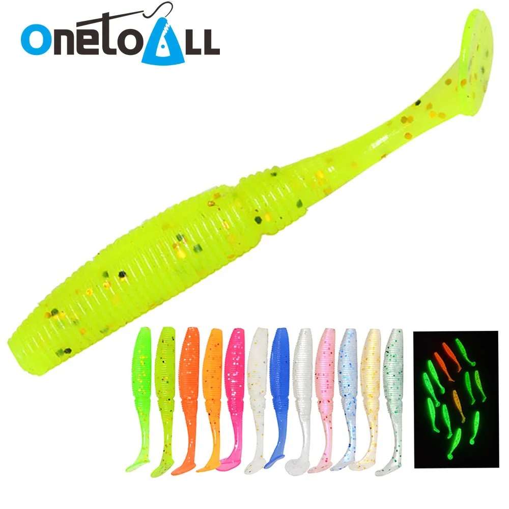 OnetoAll 10 PCS 50mm 1g Luminous Shad Fishing Lure Artificial Soft Worm Bait Carp Paddle Tail Jig Wobblers Glow Pike Swimbait