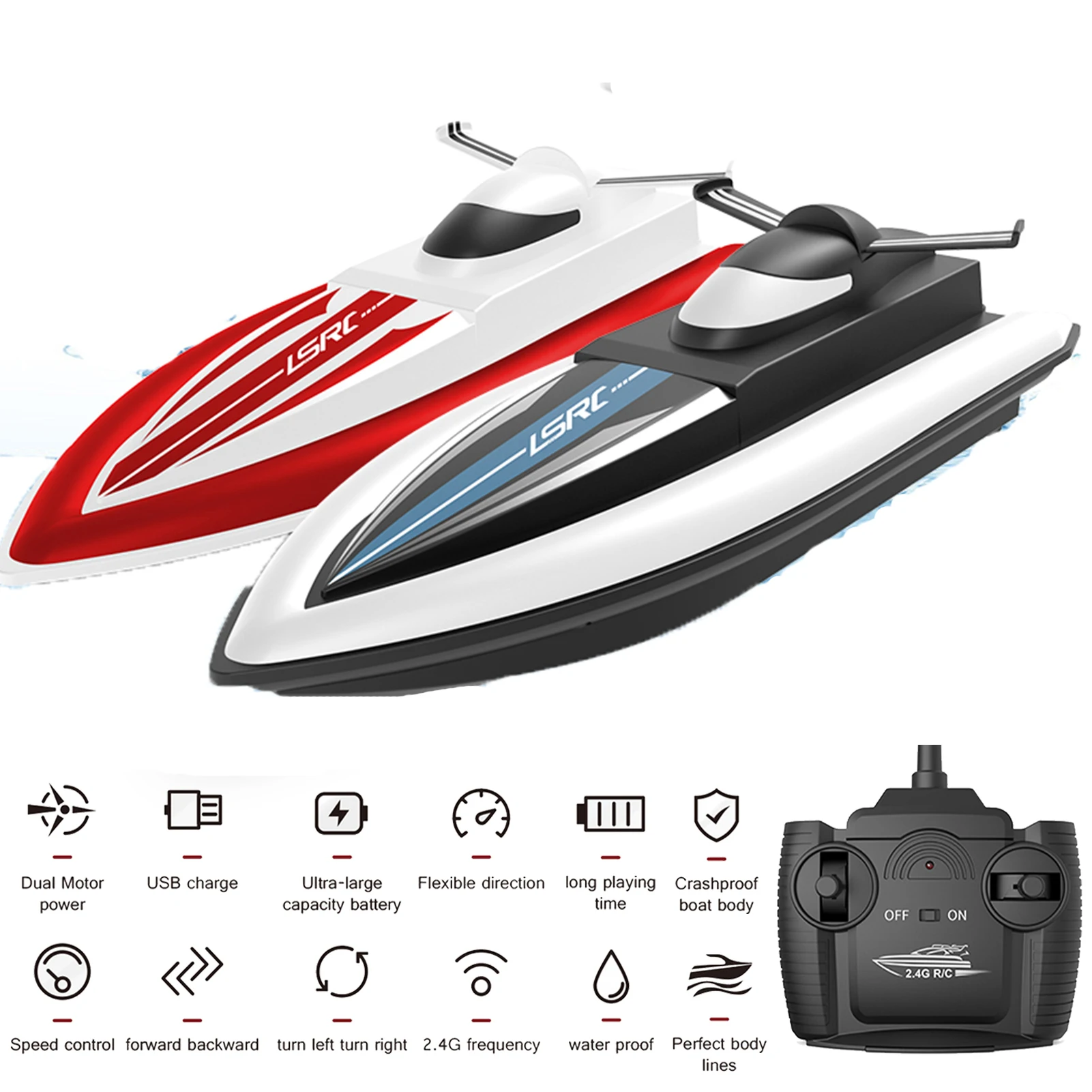 

High Speed Radio Control Boat Racing Toy Waterproof 2.4G Electric Radio Dual Motor Steering Sensitive Remote Control Gifts