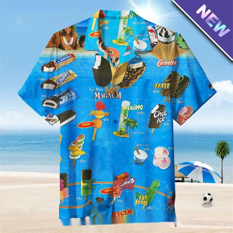 Vintage 80s 90s Clothes 3D Print Trendy Cool Fashion Ice Cream Shirts Beach Party Tops Short Sleeves Summer Men's Men Top