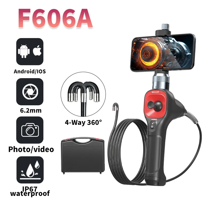 

RALCAM Articulating 360/720° Endoscope 6.2mm Inspection Camera Cameras with 6 LED, IP67 Waterproof 1M/2M/3M