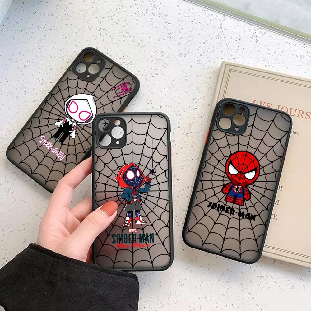 

Marvel Hero Case For iPhone 13 12 11 14 Pro Max SE XR XS 7 8 Plus Silicone Clear Matte Cover Spider-Man Web Miles Morales Fundas