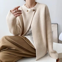 womens cardigan sweater fashion new style temperament irregular button top loose knit cardigan chic and elegant solid color top