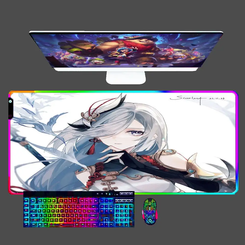 

Shenhe Genshin Impact Mouse Pad RGB Anime Gaming Accessories Carpet Gamer LED Mousepad PC Computer Keyboard For LOL Desk Mat XXL