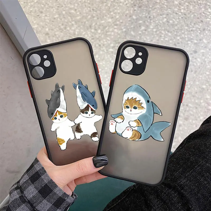 

Cartoon Cute Cat Scrub Phone Case for iPhone 13 11 12 Pro MAX 7 8 Plus X XR XS MAX SE 2020 12 13 mini Fashion Case