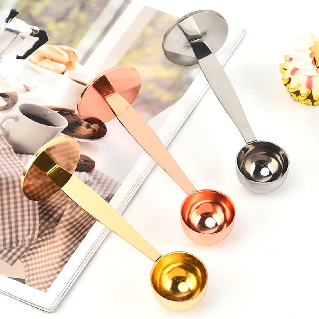 

Stainless Steel Stand Tamper Spoon Tools 2 In 1 Coffee Scoop Portable Coffee Powder Measuring Scoops