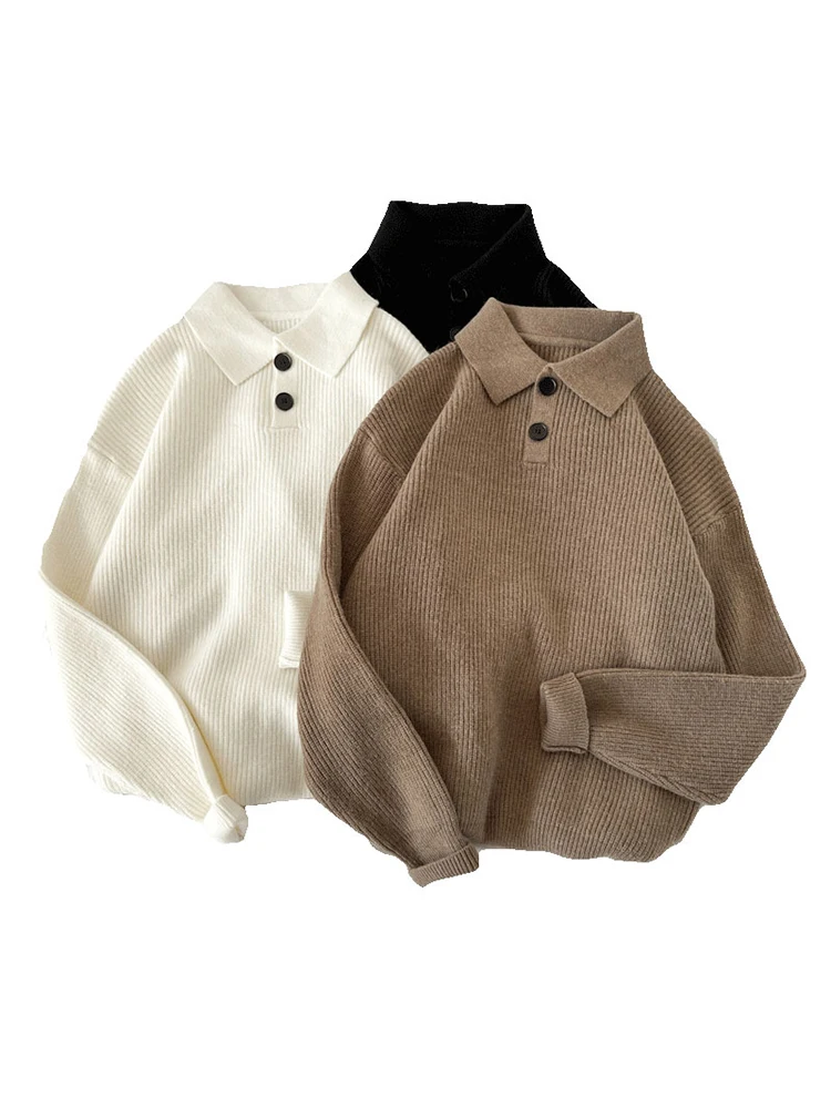 

Women Sweater Oversize Button Knitted Pullover Long Sleeve Solid Color Loose Ladies Sweaters Spring Fall Women's Tops