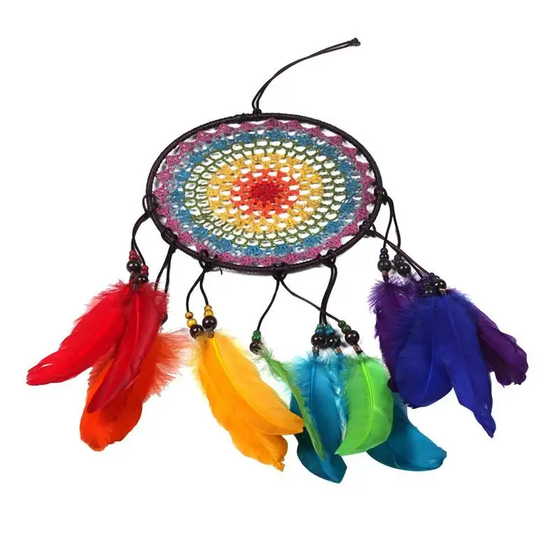 

Handmade Ornaments Wind Chimes Rainbow Feather Dream Catchers For Gifts Wedding Home Decorations BW