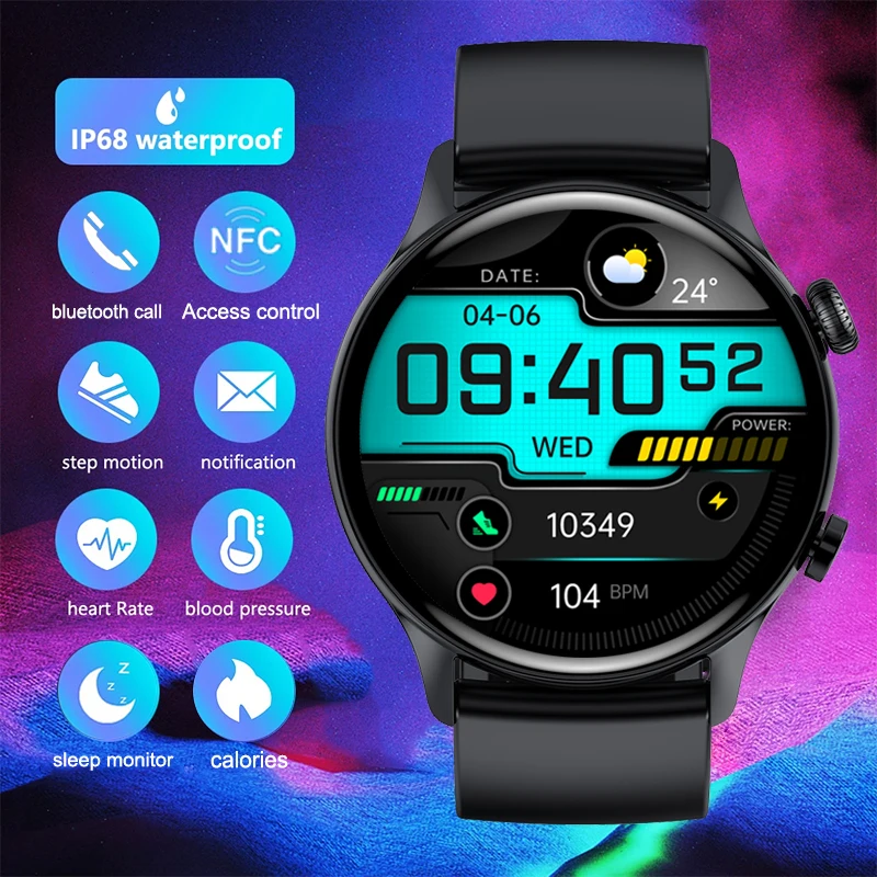 

2023 New NFC Bluetooth Call Watch 390*390 AMOLED 1.36 Inch Screen Smart Watch Always Display The Time Local Music Smartwatch Men