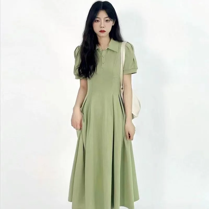 

Женская одежда 2023 поло с коротким рукавом женское платье Элегантное весеннее зеленое платье миди рубашка платье Rouge Туника повседневные пл...