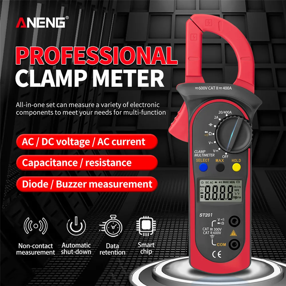 

ANENG ST201 Digital Clamp Multimeter Resistance ohm Tester AC DC Clamp Ammeter Transistor Testers Voltmeter d Contact lcr meter