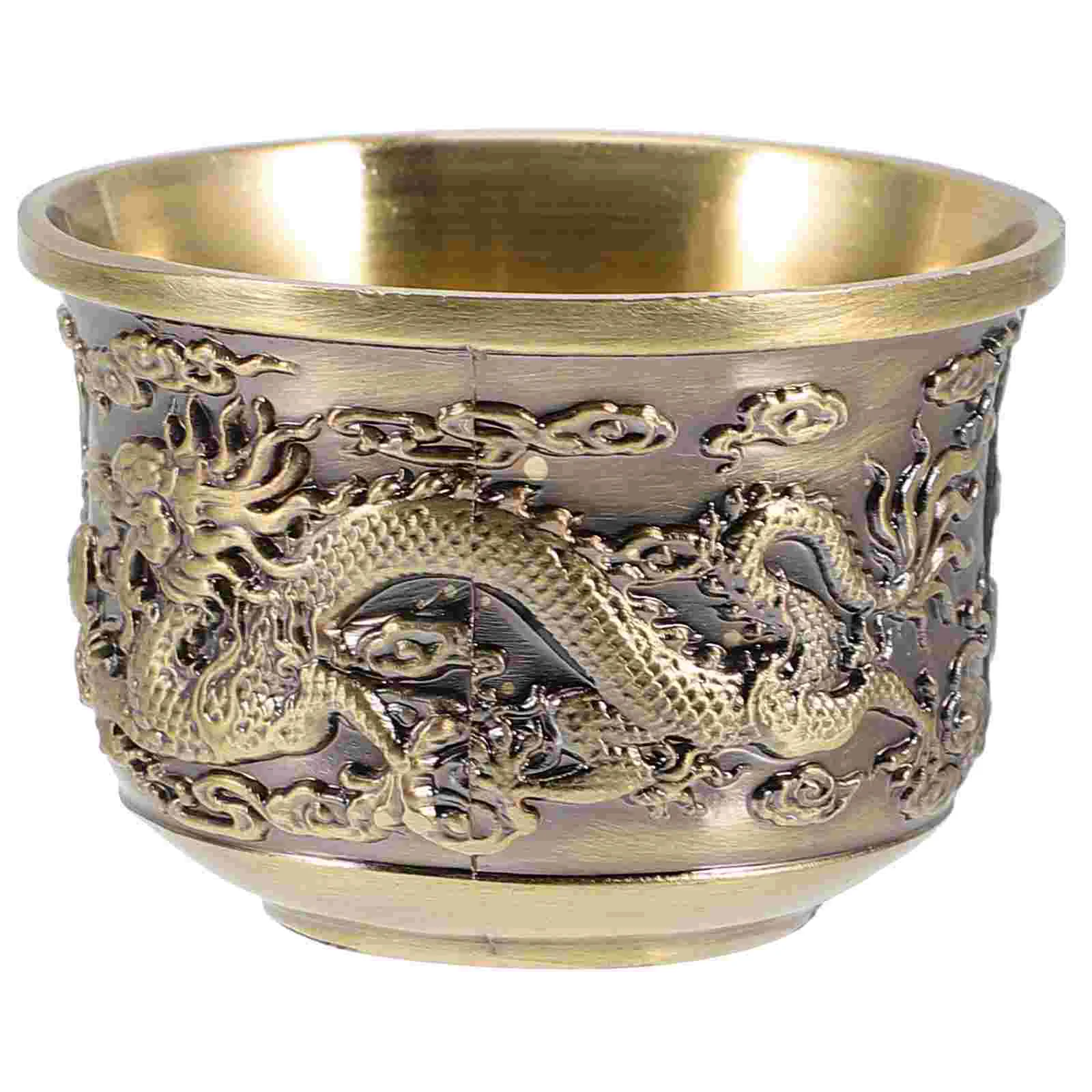

Dragon Phoenix Retro Teacup Kungfu Gift Small Tearoom Teaware Vintage Metal Trim