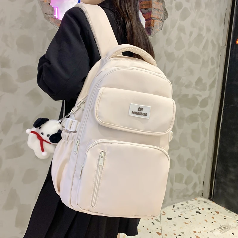

Est Solid Color New Casual Large Capacity Shoulders Women Nylon School Backpack Female Schoolbag Book Bagpack Bolsa Mochila Bags
