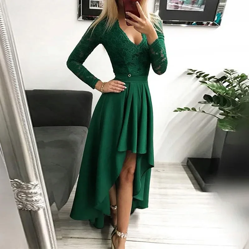 CYDNEE женское элегантное кружевное струящееся платье макси с длинным рукавом