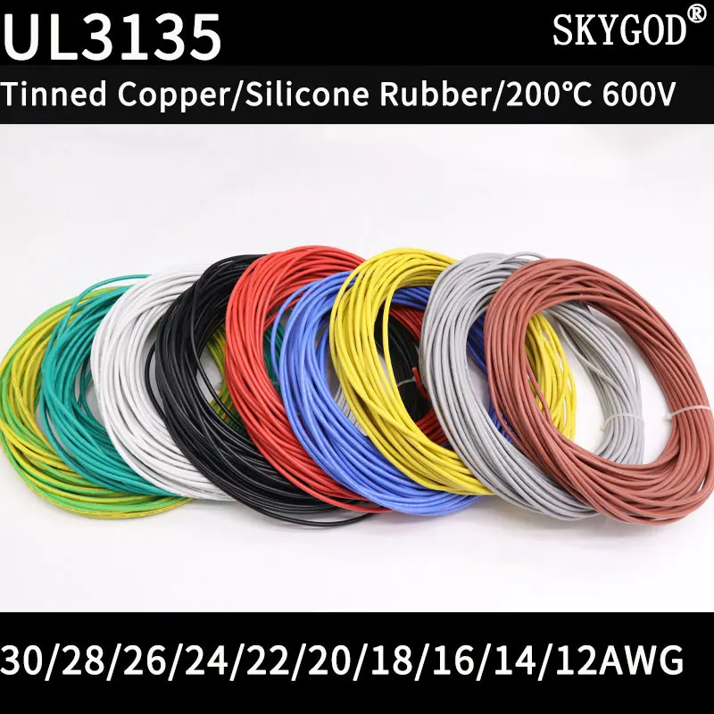 

1M/5M UL3135 Silicone Rubber Wire 30 28 26 24 22 20 18 16 14 12 AWG Insulated Soft Copper Electron LED Lamp Lighting Cable Line