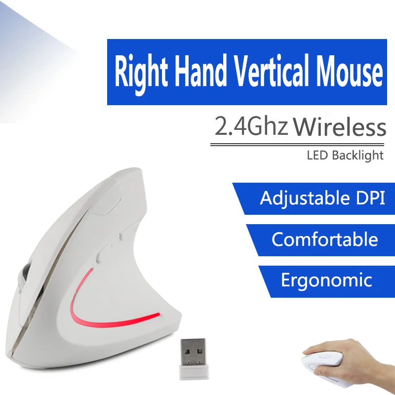 

Right Hand Wireless Mouse Vertical Gaming Mouse 800/1200/1600/ DPI USB Mause 2.4G Ergonomic Optical Mice For Laptop Office Home