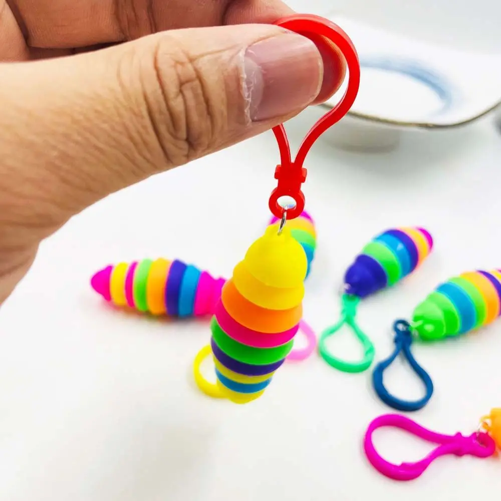 

Kids gift Anti-Anxiety Snail Caterpillar Key Chain Squeeze Sensory Toys Mini Finger Slug pendant Relieve Stress Keyring