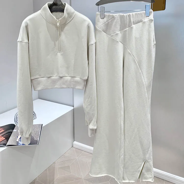 

Женский Брючный комплект с высокой талией, однотонный облегающий комплект из двух цветов, жакет с воротником-стойкой и прямые брюки с высок...