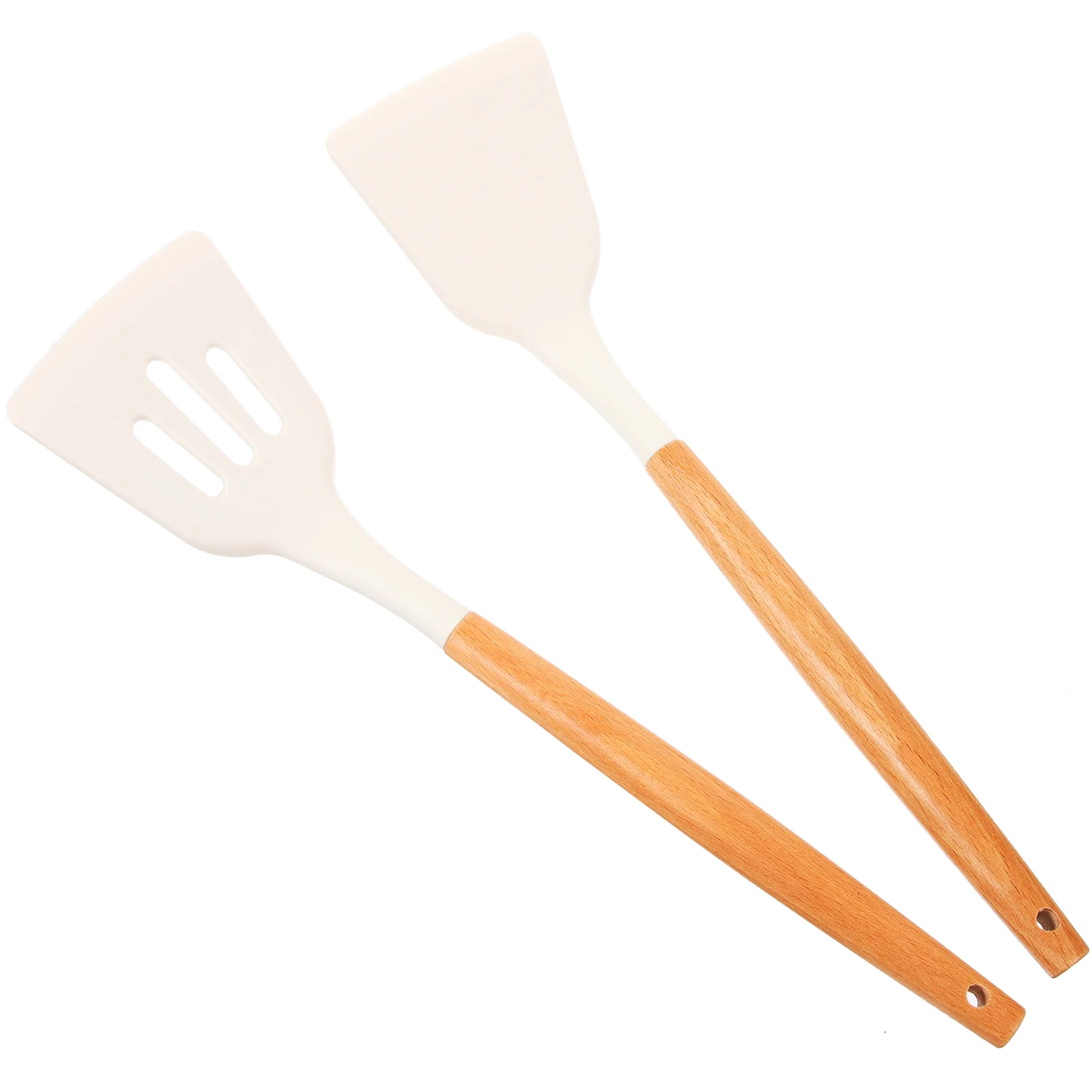 

2 Pcs Wooden Handle Silicone Spatula Non Stick Wok Nonstick Spatulas Pan Cooking Kitchen Cookware