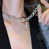 vintage multilayer crystal cute bear pendant necklace for women silver color punk long necklaces jewelry party gifts new 2022