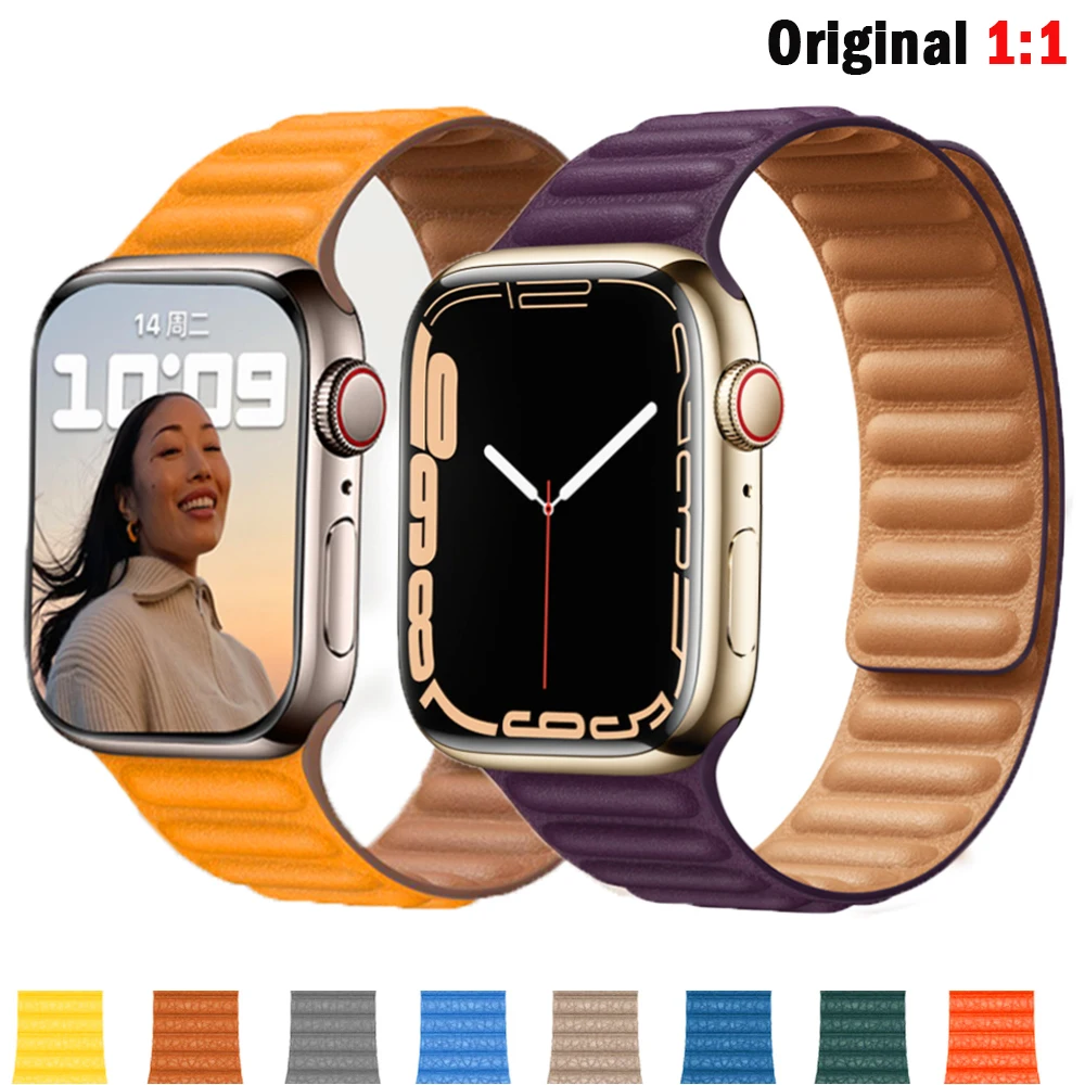 

Ремешок кожаный для apple watch band, оригинальный магнитный браслет для iwatch series 7 3 5 4 se 6, 41 мм 45 мм 42 мм 40 мм 44 мм 38 мм