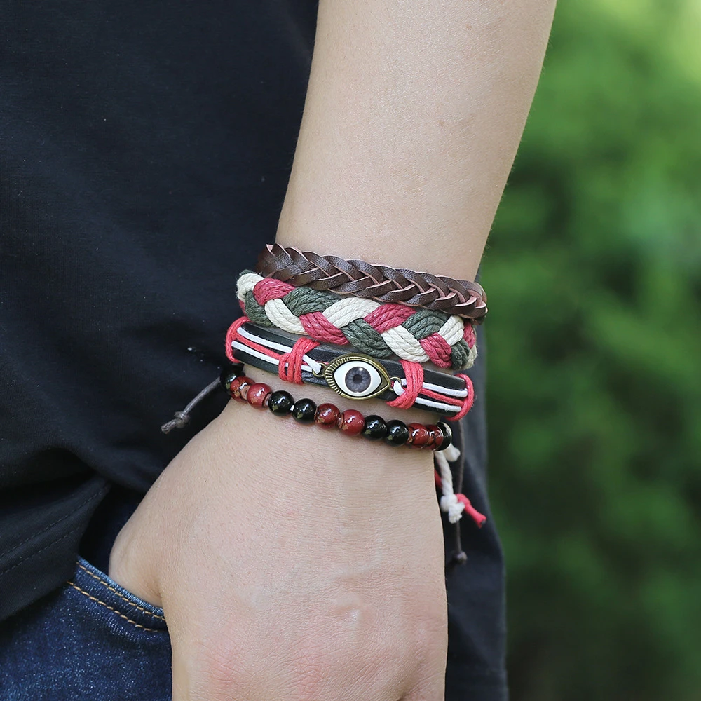 

Винтажный плетеный кожаный браслет ручной работы для мужчин