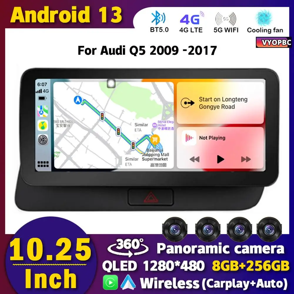 

8Core Android 13 Carplay Car Radio 10.25" For Audi Q5 2009 -2017 RHD Multimedia Player GPS WIFI 4G SIM Touch Screen Stereo Navi