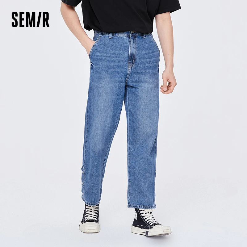 

Джинсы Semir мужские в стиле ретро, Модные свободные прямые штаны из хлопка, с разрезом, лето 2023