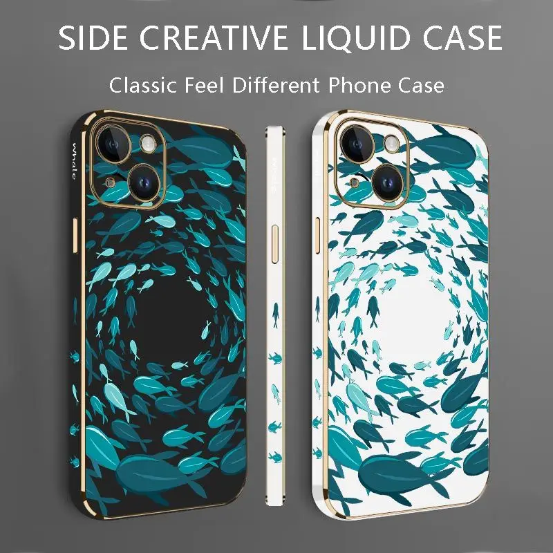 Fish Gather Luxury Plating Phone Case For iPhone 14 13 12 11 Plus Pro Max Mini X XR XS SE2020 8 7 6 6S Plus Cover