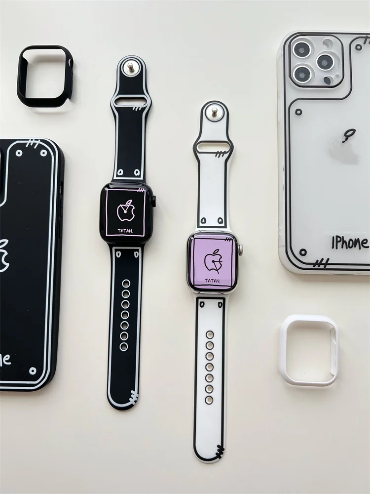

Comics Graffiti Case+Strap For Apple Watch Band 45 41 44mm 38 42 40mm Cute Soft Silicone Bracelet For iWatch Series 8 7 SE 6 5 4