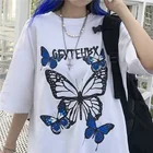 Женская футболка с принтом бабочки, летняя свободная футболка большого размера в стиле панк, винтажная одежда с коротким рукавом в стиле ольччан