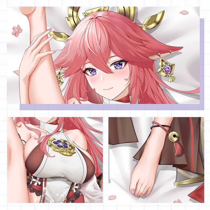 Игровой аниме Genshin Impact Yae Miko Fox Girl Cosplay Otaku Dakimakura Hing Body Чехол Подушка Наволочка