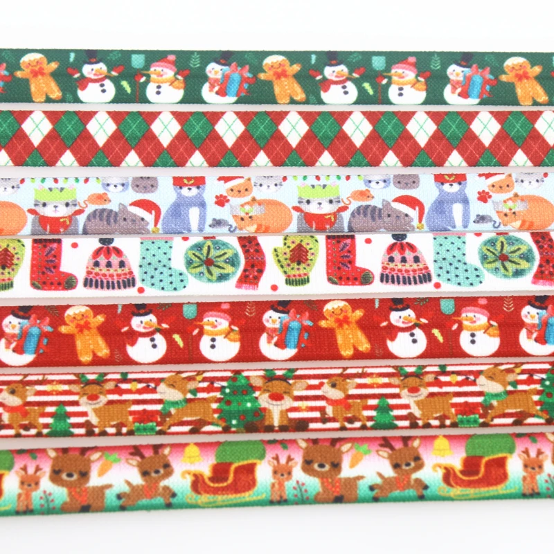 

DUWES 5/8'' 50yards Christmas Cat Sock printed Fold Elastic FOE stretch ribbon hairbow headwear headband DIY OEM 15mm D1637