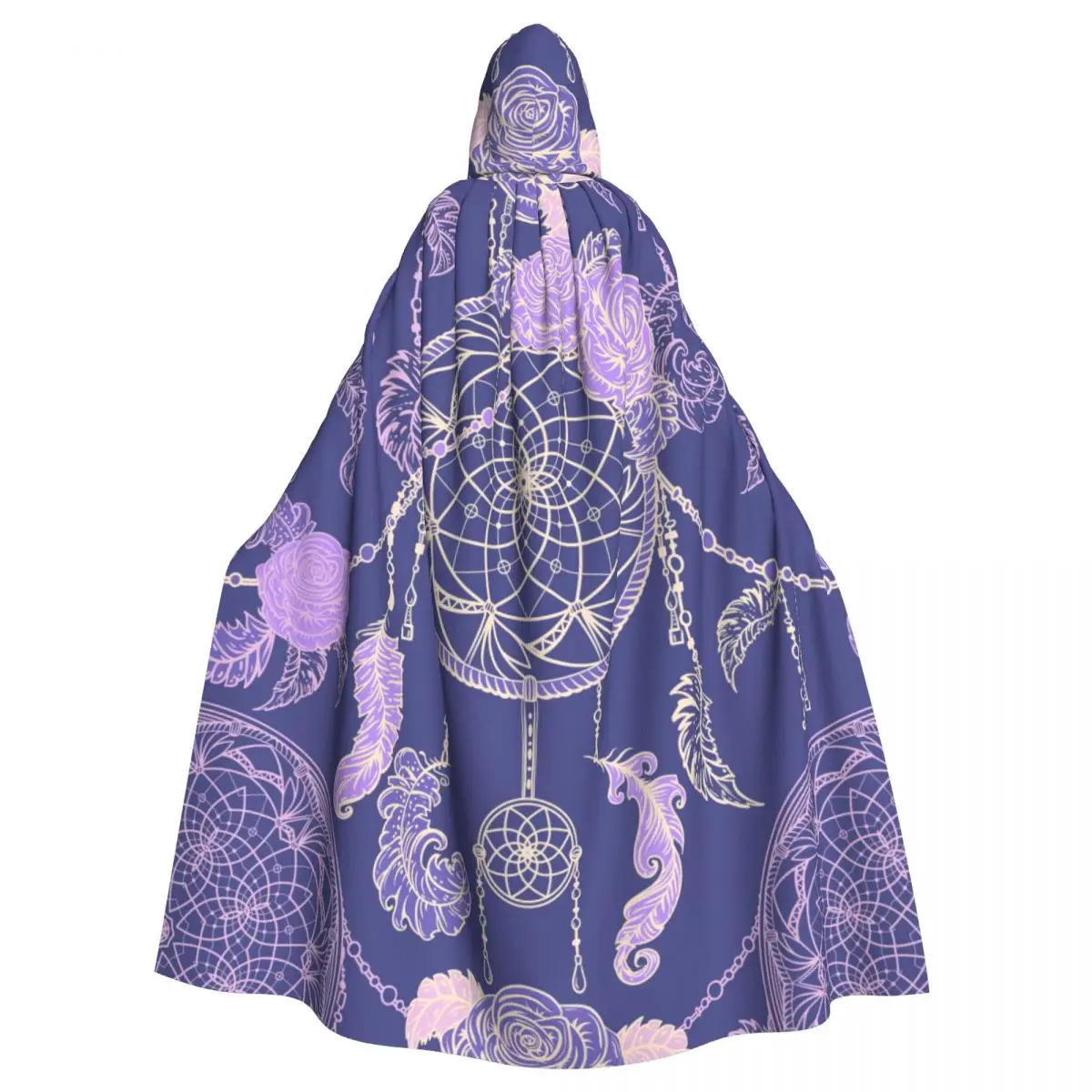 

Long Cape Cloak Pattern With Dream Catcher Roses Leaves And Feathers Hooded Cloak Coat Autumn Hoodies