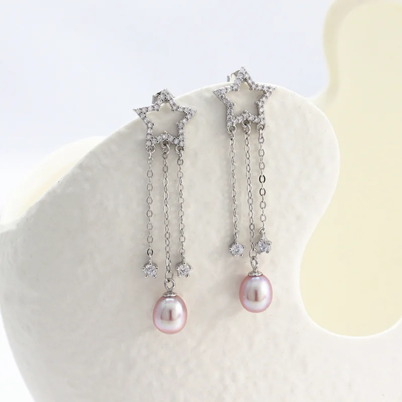 

MeiBaPJ New Fashion Freshwater Pearl Five-pointed Star Drop Earrings Real 925 Sterling Silver Fine Charm Jewelry for Women