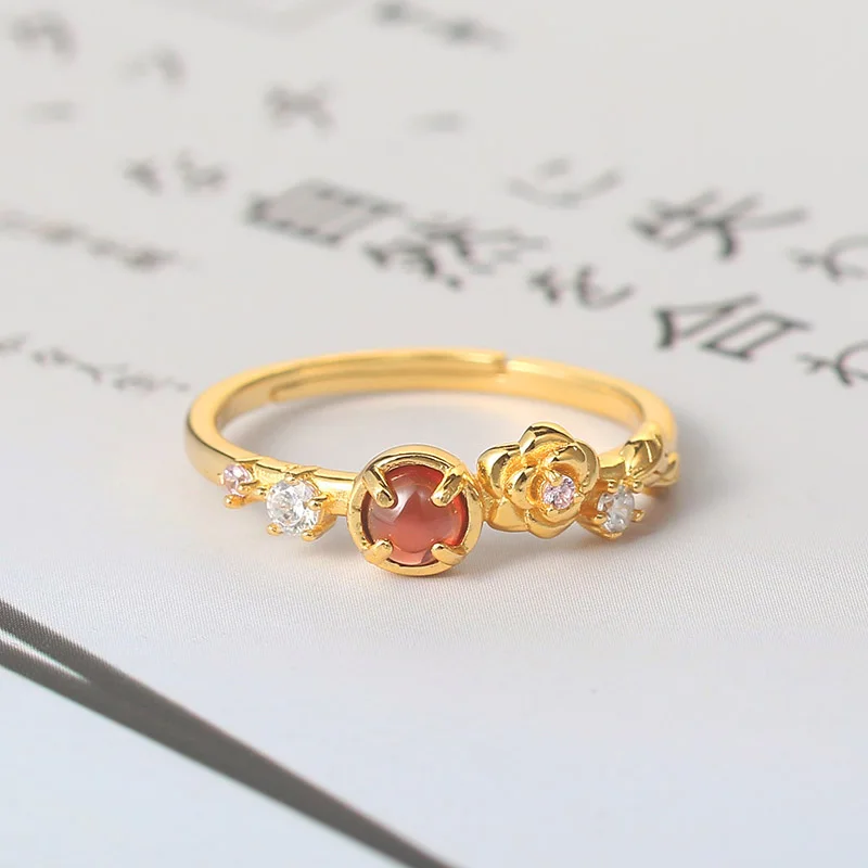 Ламон 925 Стерлинговое серебро набор украшений для женщин гранат роза цветок