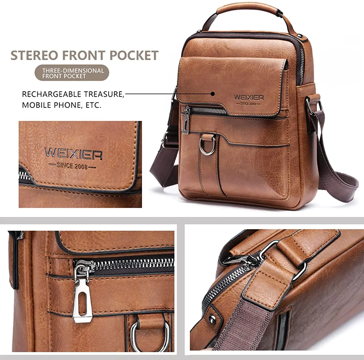 Small Men Crossbody Leather Shoulder Bag Messenger for Man Purse Casual Travel Business Satchel Magnetic Buckle