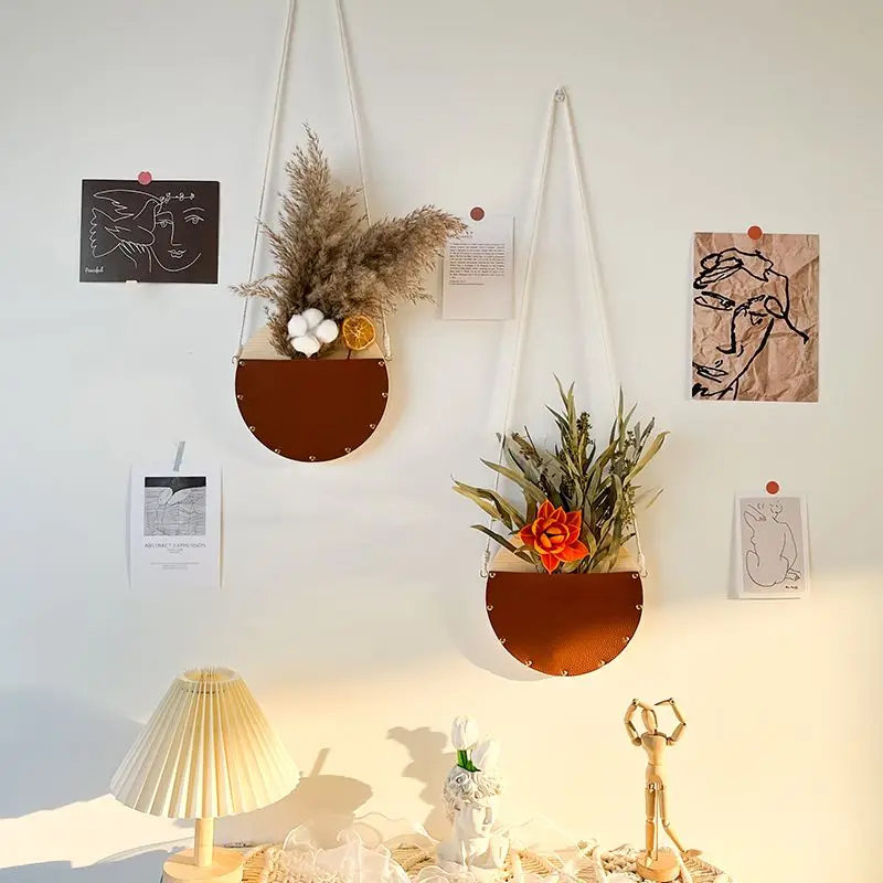 

Wall Decorations Hanging Pieces Solid Wood Dry Flower Arrangement Storage Holder Home Stay Living Room Decoration Ornament ZD156