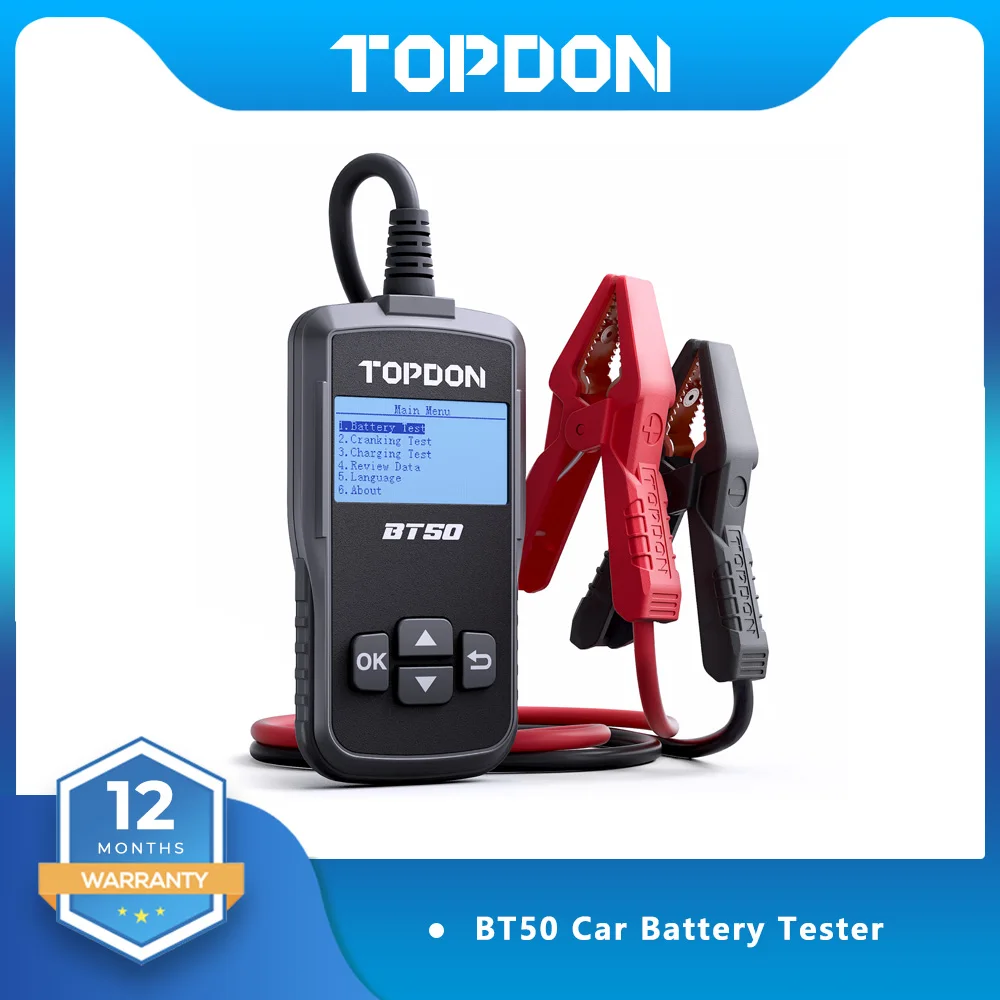 

Topdon BT50 Car Battery Tester 12V 100-2000CCA Cranking Charging Battery Analyzer for Cars/SUVs/Trucks with Flooded AGM GEL
