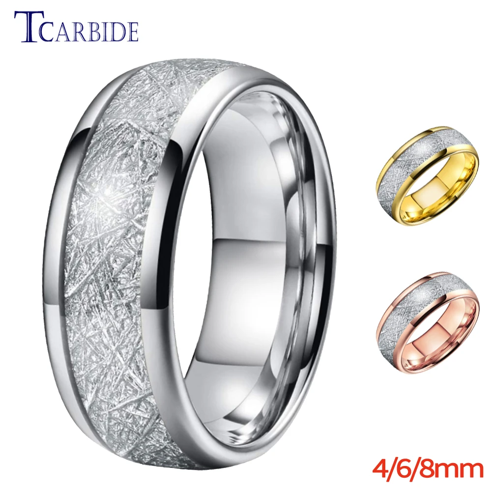 4MM 6MM 8MM Men Women Tungsten Engagement Wedding Band Bright Meteorite Inlay Valentine's Day Gift Jewelry Comfort Fit
